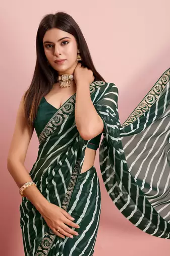 Green Traditional Leheriya Print Ethnic Festive Wear Saree