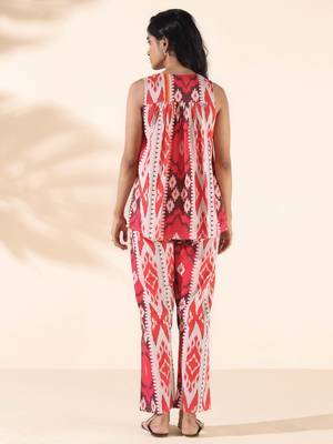 maroon cotton ikat flared co-ord set 2