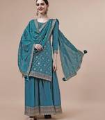 Blue Woven designer, embroidery work viscose chinon semi stiched party wear salwarsuit
