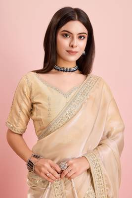 Beige Fancy Jimmy Choo c Classy Ethnic Girlish Saree 3
