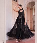 Black jari, thread,sequance embroidery work georgette semi stiched party wear salwarsuit