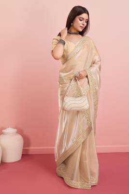 Beige Fancy Jimmy Choo c Classy Ethnic Girlish Saree 4