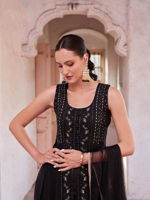 Black jari, thread,sequance embroidery work georgette semi stiched party wear salwarsuit 2