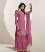 Pink designer heavy embroidery work,printed chinon semi stiched party wear salwarsuit