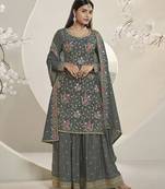 Green designer heavy embroidery work chinon semi stiched party wear salwarsuit
