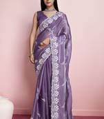 Purple Art Silk Thread Embroidered Saree