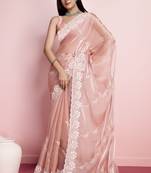 Peach Art Silk Saree with Threadwork Embellishments