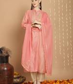 Pink designer embroidery work art silk semi stiched party wear salwarsuit