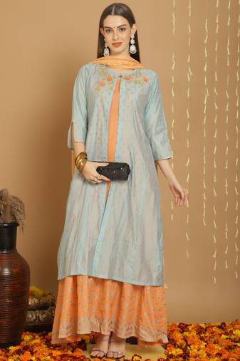 Grey designer embroidery work art silk semi stiched party wear salwarsuit