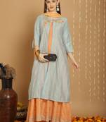 Grey designer embroidery work art silk semi stiched party wear salwarsuit