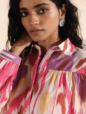 pink cotton ikat shirt co-ord set 3