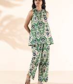 Truebrowns green cotton ikat sleeveless co-ord set