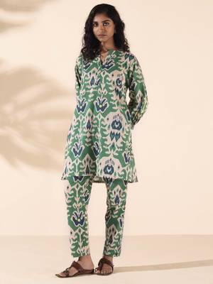 Truebrowns green cotton ikat relaxed co-ord set 1