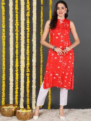 women red cotton quirky printed straight kurta 2