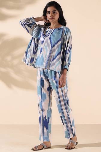 blue cotton ikat short co-ord set