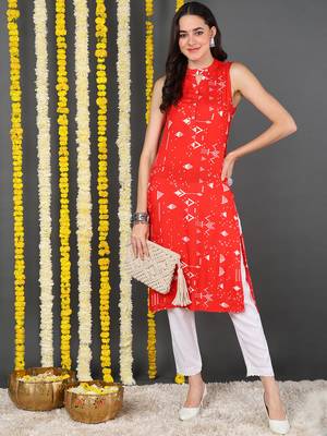 women red cotton quirky printed straight kurta 5