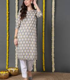 women blue cotton abstract printed straight kurta