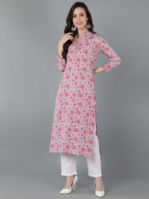 women grey crepe floral printed straight kurta 1