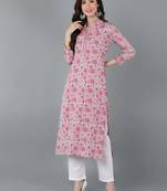 women grey crepe floral printed straight kurta
