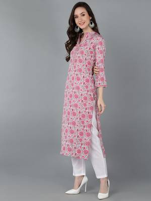 women grey crepe floral printed straight kurta 2