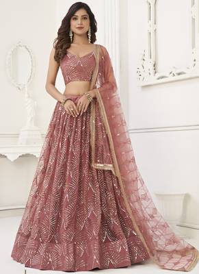 Brown Butterfly Net Embroidery Sequins Designer Lehenga 1