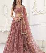 Brown Butterfly Net Embroidery Sequins Designer Lehenga