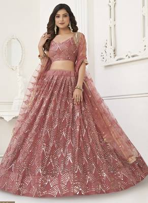 Brown Butterfly Net Embroidery Sequins Designer Lehenga 2