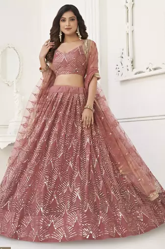 Brown Butterfly Net Embroidery Sequins Designer Lehenga