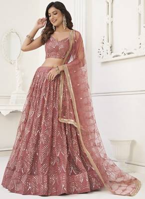 Brown Butterfly Net Embroidery Sequins Designer Lehenga 3