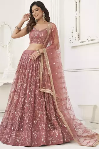 Brown Butterfly Net Embroidery Sequins Designer Lehenga