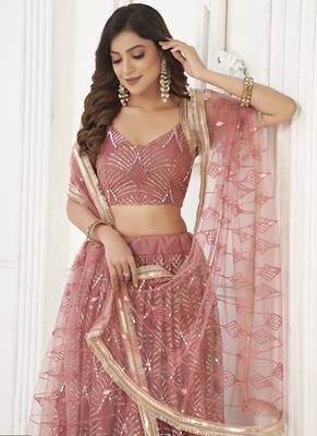 Brown Butterfly Net Embroidery Sequins Designer Lehenga 4