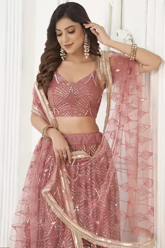 Brown Butterfly Net Embroidery Sequins Designer Lehenga