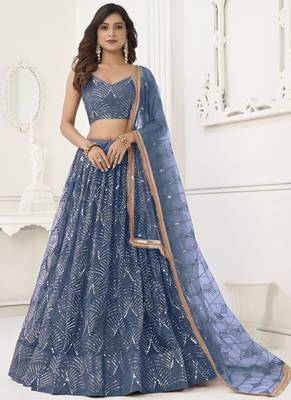 Light Blue Butterfly Net Embroidery Sequins Designer Lehenga 1