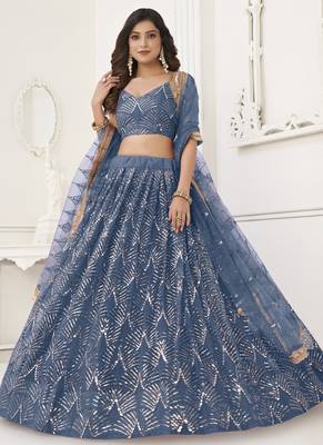 Light Blue Butterfly Net Embroidery Sequins Designer Lehenga 2