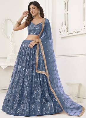 Light Blue Butterfly Net Embroidery Sequins Designer Lehenga 3