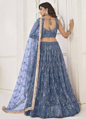 Light Blue Butterfly Net Embroidery Sequins Designer Lehenga 4