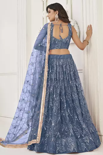 Light Blue Butterfly Net Embroidery Sequins Designer Lehenga