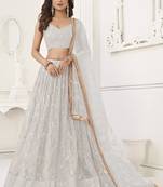 Off White Butterfly Net Embroidery Sequins Designer Lehenga