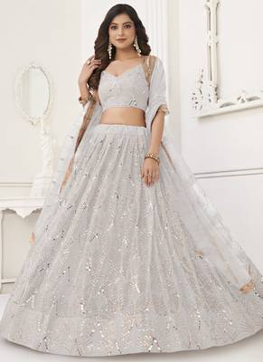 Off White Butterfly Net Embroidery Sequins Designer Lehenga 2