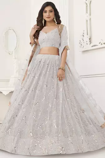 Off White Butterfly Net Embroidery Sequins Designer Lehenga
