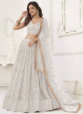 Off White Butterfly Net Embroidery Sequins Designer Lehenga 3