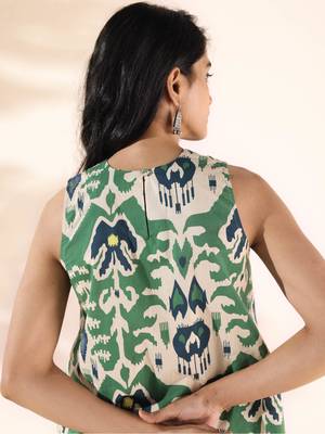 Truebrowns green cotton ikat sleeveless co-ord set 2