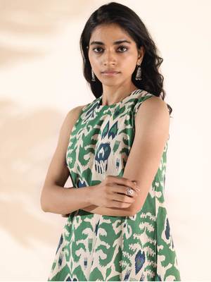 Truebrowns green cotton ikat sleeveless co-ord set 3