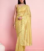 Smart And Glamorous Yellow Silver Twill Net Girlish Smart Partywear Saree