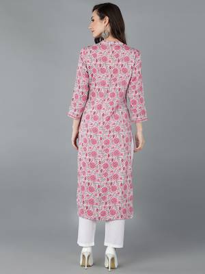 women grey crepe floral printed straight kurta 4