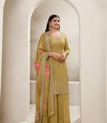 Mustard colour chinon fabric bollywood style heavy sharara dress