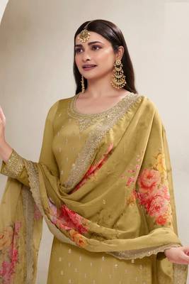 Mustard colour chinon fabric bollywood style heavy sharara dress 2