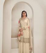 Cream colour chinon fabric bollywood style heavy sharara dress