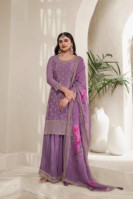 Purple colour chinon fabric bollywood style heavy sharara dress 1