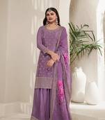 Purple colour chinon fabric bollywood style heavy sharara dress